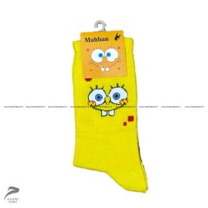 جوراب تمام پنبه کش انگلیسی طرح دار باب اسفنجی