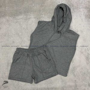 ست کراپ کلاه دار و شورتک مغزی دوزی شده